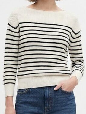 Gap Cream Black Striped Boat Neck Sweater Size XS